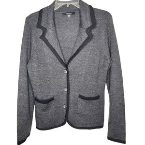 August Silk Merino Wool Blend Cardigan Sweater Blazer - Charcoal/Black – L